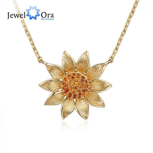 

jewelora gold color sunflower necklace with clear cz elegant ladies cubic zirconia paved pendant necklace wedding gifts1, Silver