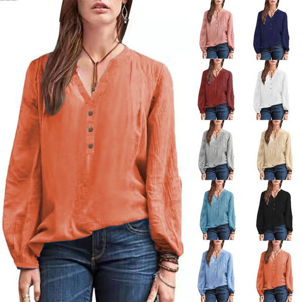 

women's blouses & shirts 2022 early spring new style shirt solid color cotton and linen retro shirt long-sleeved casual, White