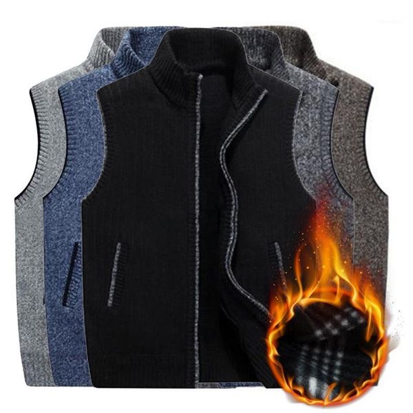 

new arrival mens winter wool sweater vest mens sleeveless knitted vest jacket warm fleece sweatercoat plus size1, Black;white