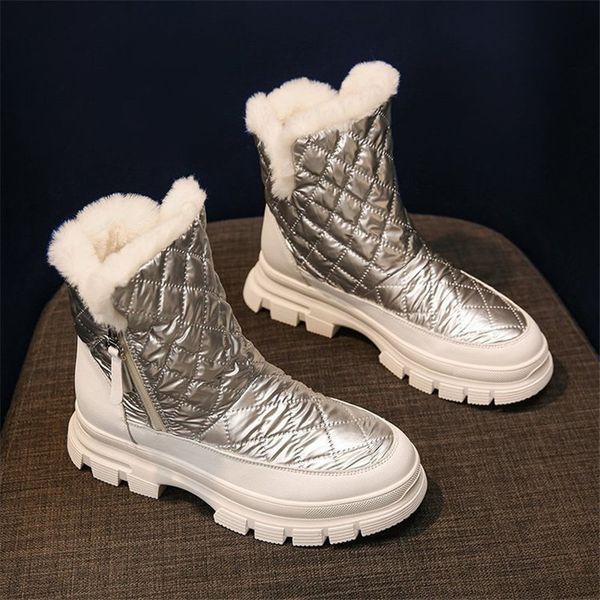 

2021 new women white winter warm women's black snow silver 4.5cm shoes mujer boots hzag