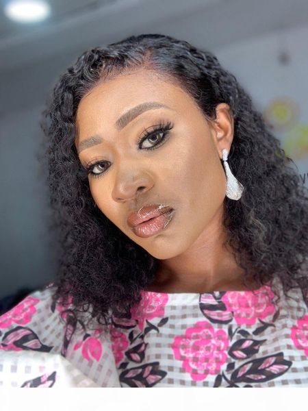 

short bob lace front human hair wigs brazilian curly human hair wig for black women hd frontal afro deep water wave long wig, Black;brown