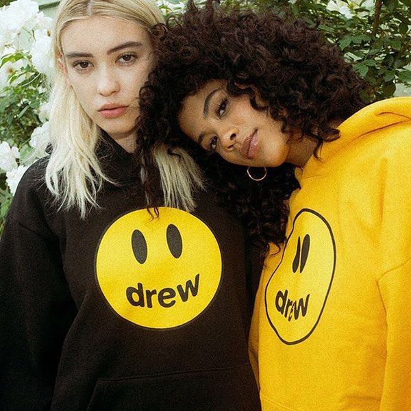 

trendy hip brand hop ins bieber same style drew smiling face sweater couple wide shoulder lazy hooded sweater, White;black