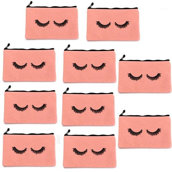 

cosmetic bags & cases 10pcs pencil eyelash makeup travel make up pouches with zipper for women girls (pink)1