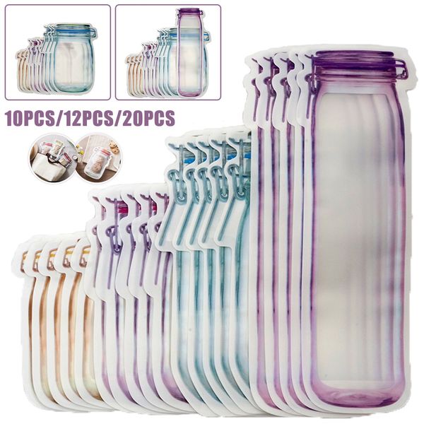 

20/10/12pcs portable mason jar bags reusable seal food storage bags organizer nuts candy cookies snack ziplock bottles bags c0121