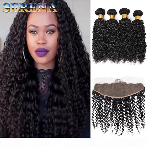 

8a peruvian deep wave 4 bundles with lace closure frontal brazilian afro kinky curly deep loose water wave weave human hair extensions, Black;brown