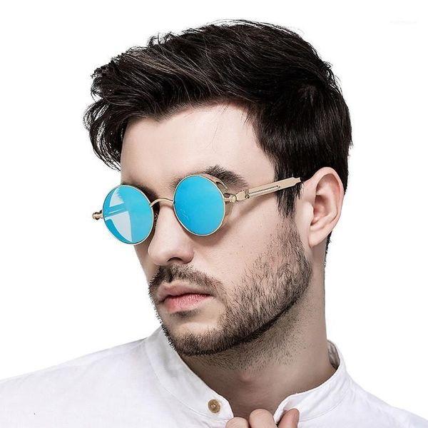 

sunglasses gold round polarized gothic steampunk mens womens fashion retro vintage shield glasses eyewear blue1, White;black