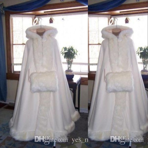 

romatic real image hooded bridal cape ivory white long wedding cloaks faux fur for winter wedding bridal wraps bridal cloak plus size