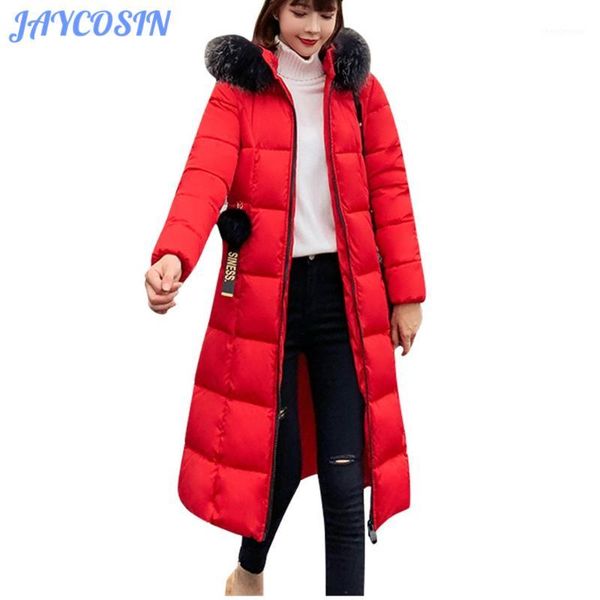 

jaycosin fashion winter coat women plus size cotton parkas hooded coat fashion long sleeves thick pocket slim outwear women 9031, Tan;black