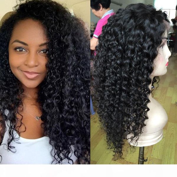 

kinky curly french lace human hair wigs, brazilian hair lace wigs,human hair full lace wig with natural hairline, Black;brown