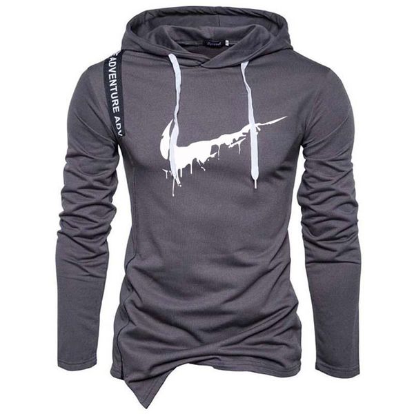 

men's fashion european and american printing plus fleece hooded sweater trend street style simple pullover sweater factory direct sales, Black