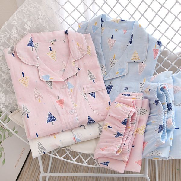 

thin summer long sleeve pajamas for couple lovely tree print loungewear women cotton sleepwear set plus size loose home suit men, Black;pink