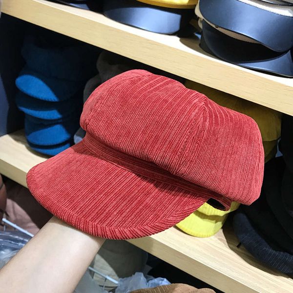 

harajuku style solid corduroy artist's hat, Blue;gray