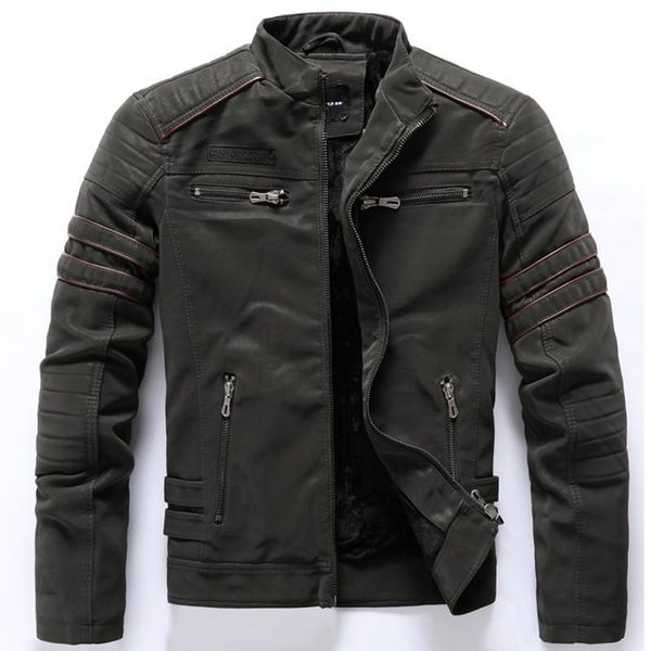 

men's fur & faux the style of 2021 good leather jacket for men winter velvet warm and slim motorcycle pu with embroidered, Black