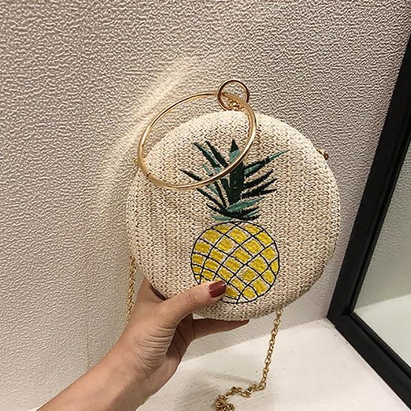 

women beach round pineapple woven bag straw one shoulder portable messenger crossbody bags