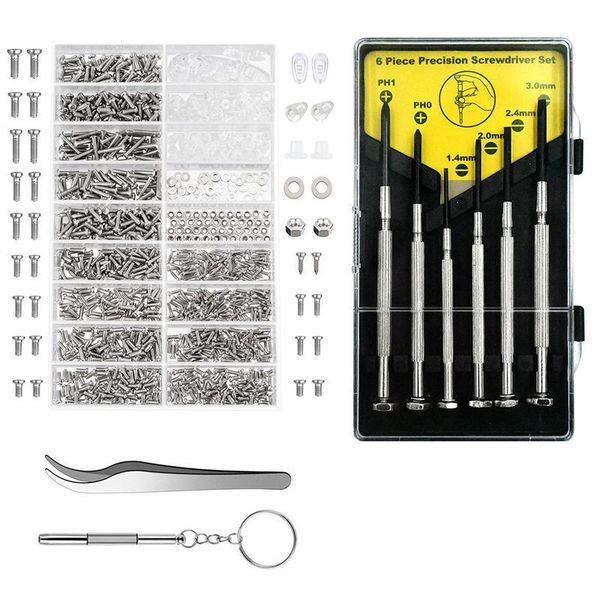 

eyeglass repair kit sunglasses repair kit with nose pads screws screwdriver tweezers for watch clock spectacle, Silver