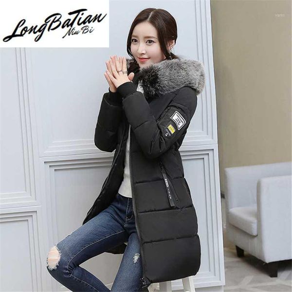 

parka winter coats long cotton down ig fur collar hooded coat wear overcoat women thicken wadded jacket 3xl1, Black