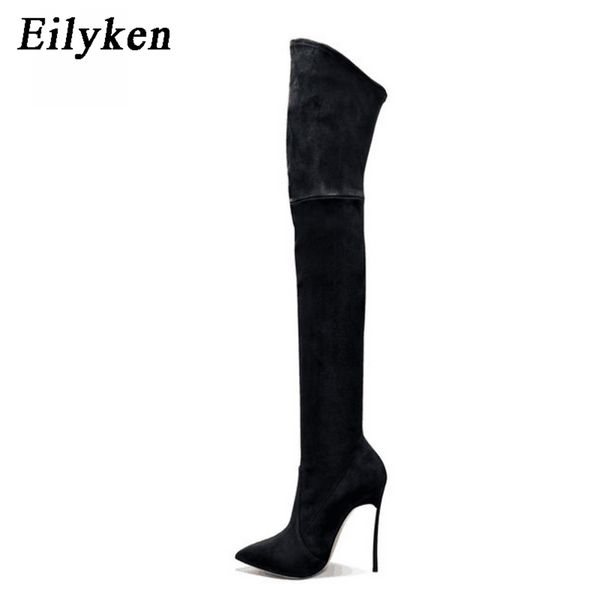 

eilyken 2020 autumn winter women boots stretch slim thigh high boots fashion over the knee boots high heels shoes woman sapatos y200723, Black