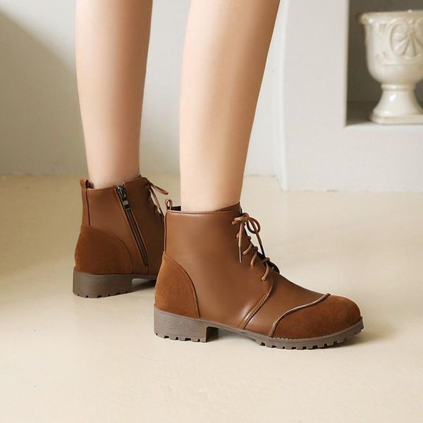 

boots british wind patchworkthick with short female cross-tied women shoes ankle 2021 autumn round toe motorcycle shoes1, Black