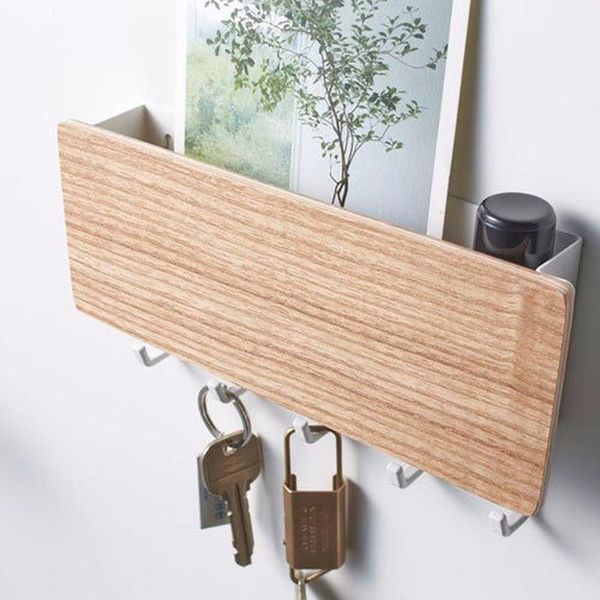 

hooks & rails multi-function storage box key hook japanese style and wind suction wall solid wood household supplies