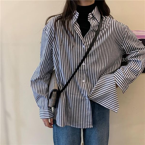 

autumn 2020 new hong kong style striped shirt women's design sense, White