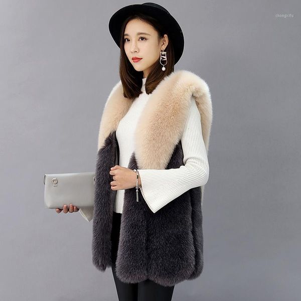

2020 autumn winter fur vest warm section color long elegance fur vest fashion faux large size coat1, Black