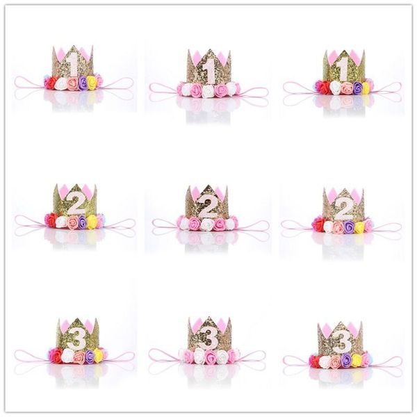 

1 pcs lovely boy gold first birthday hat girl gold priness crown number 1st 2 3 year old party hat headband party bbywab lg2010