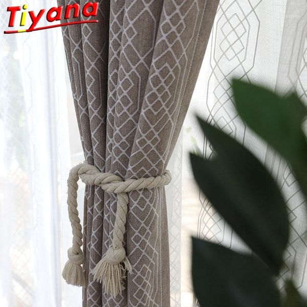 

brown geometric blackout window drapes panel white mesh yarn nordic modern chenille jacquard curtains for living room w-hm156#301