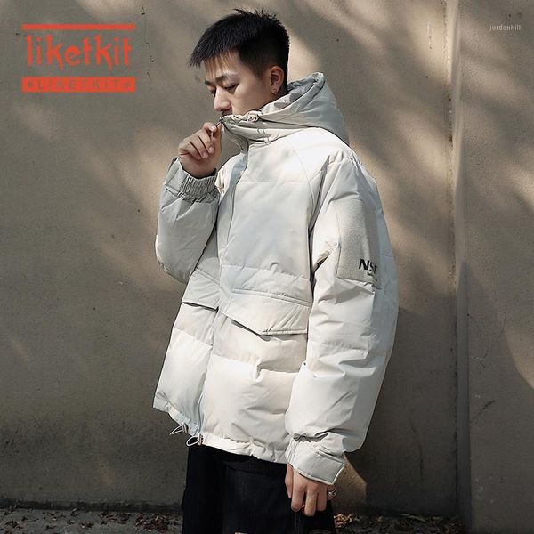 

liketkit 2019 men's winter jackets coat new solid hooded thicken parkas male casual loose warm streetwear korean fashion outwear1, Black