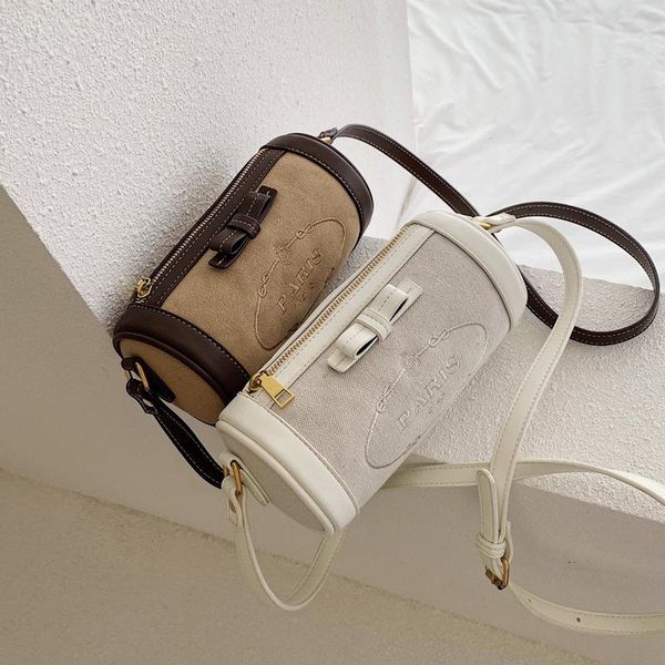 

women's small cylindrical bags vintage canvas crossbody female casual shoulder messenger bags for ladies fashion