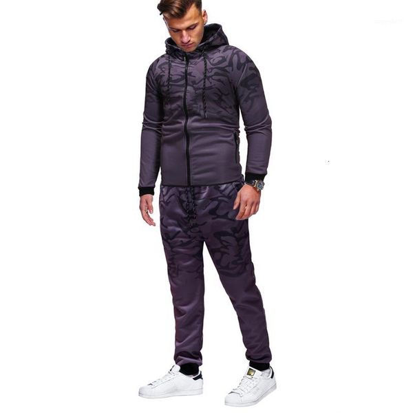 

men's new classic gradient camouflage men casual slim hoodie suit1, Gray