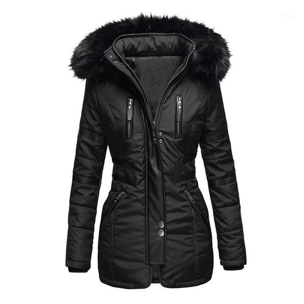 

women's warm solid color down jacket long sleeve hooded plush slim outwear zipper pocket thick overcoat jacket sweaters mujer1, Black;brown