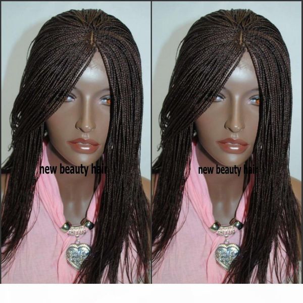 

dark brown full lace front braided wigs heat resistant fiber hair glueless africa american women box braided wigs with baby hair, Black