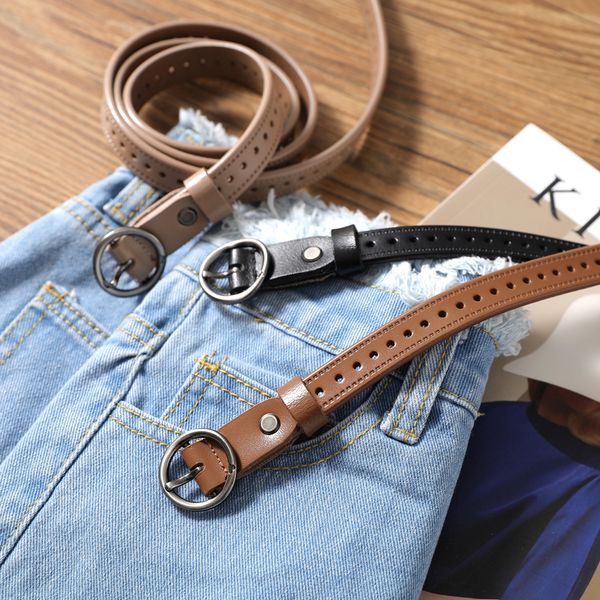 

with original round buckle and hollow leather belt, Black;brown