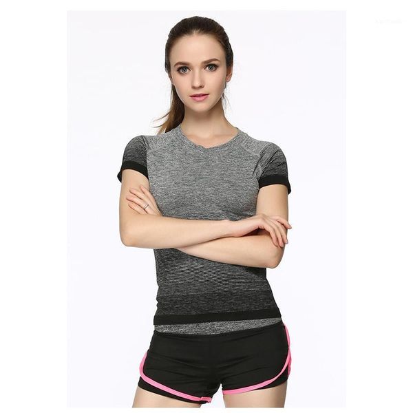 

yoga outfits women's sport shirts quick dry running t-shirt sleeve fitness clothes tees & deporte mujer p0961, White;red