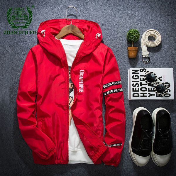 

thin windbreaker jacket autumn slim fit young men hooded bomber jackets male letter printed big size m-4xl jaqueta masculina, Black;brown