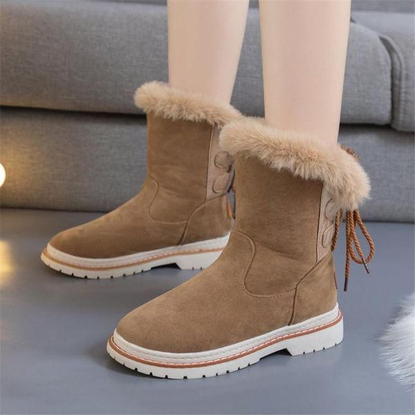 

2020 зима женщины плюшевые снег сапоги мода держать тепло женщин платформа boots мода заднее lace-up fur голеностопного сустава botas mujer, Black