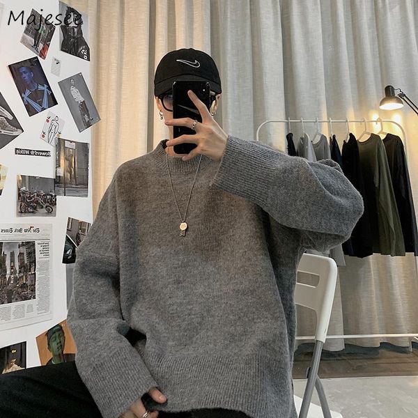

men's sweaters men pullovers sweater solid side split o-neck loose trendy males simple cool street wear leisure soft warm chic all-matc, White;black