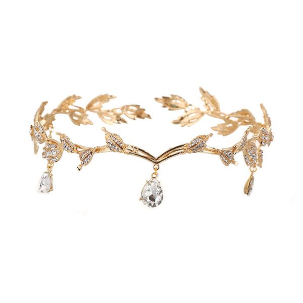 

vintage crystal bridal hair accessory wedding rhinestone waterdrop leaf tiara crown headband frontlet bridesmaid hair jewelry j0121, Slivery;golden