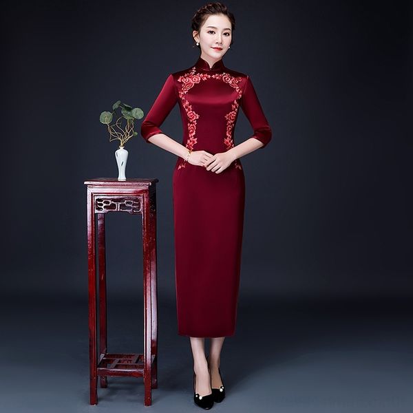 

tw5yz зима нового утолщенного cheongsam skirtcheongsam свадебного банкет qipao платье юбки длинной юбки матери улучшилось семь точки рукава, Black;gray