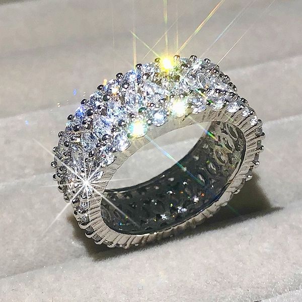 Luxo 925 Anéis de Prata Esterlina para Mulheres Marquise Corte Brilhante Simulado Diamante Noivado Casamento Banda Anel de Jóias Y200321