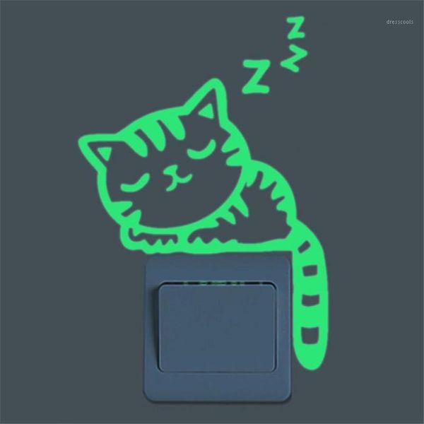 

wholesale- cute creative cat luminous noctilucent glow in the dark switch wall sticker home decoration1