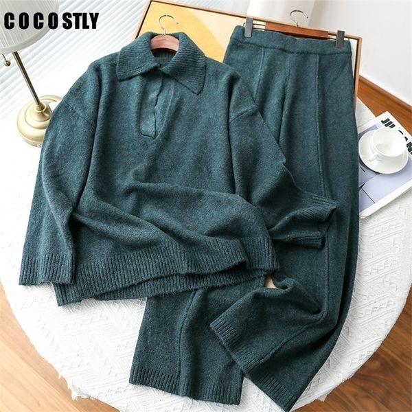 

women knitted suit winter tracksuit sweater pants two-piece set outfit pullover trouser 2 piece sets womens outfits 220315, White