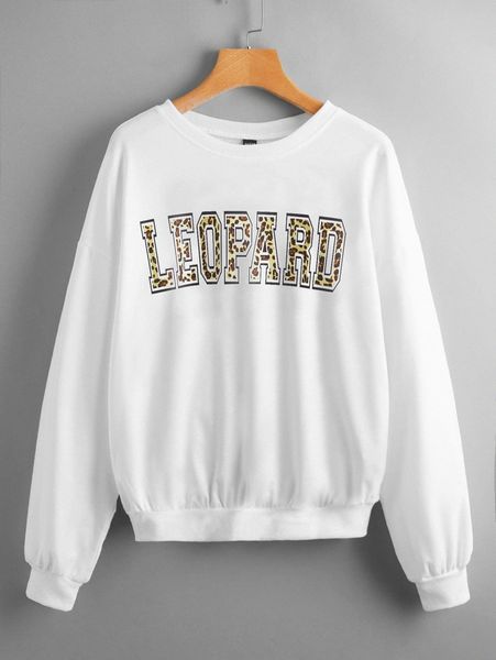 

leopard letter graphic drop shoulder sweatshirt f6so#, White;black