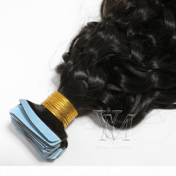 

vmae malaysian cuticle aligned vrigin remy hair natural black 100g 2.5g piece water wave skin weft glue tape ins human hair extensions