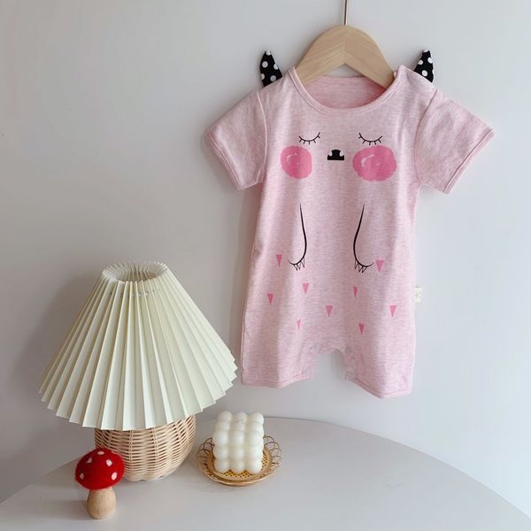 

new cotton short-sleeved newborn baby open shoulder monster thin closed crotch jumpsuit maternal and infant supplies, Blue