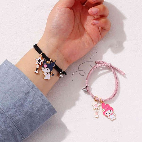 

cute metal 2pcs couples matching bracelet magnet doll smiley pendant elastic rope paired parent child, Golden;silver