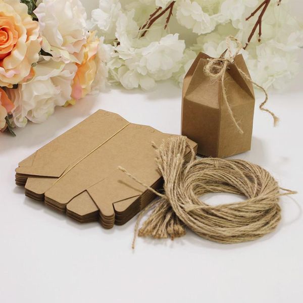 

50pcs new design small kraft package cardboard paper boxlantern hexagon craft gift candy box wedding gift packaging craft box h jllguq