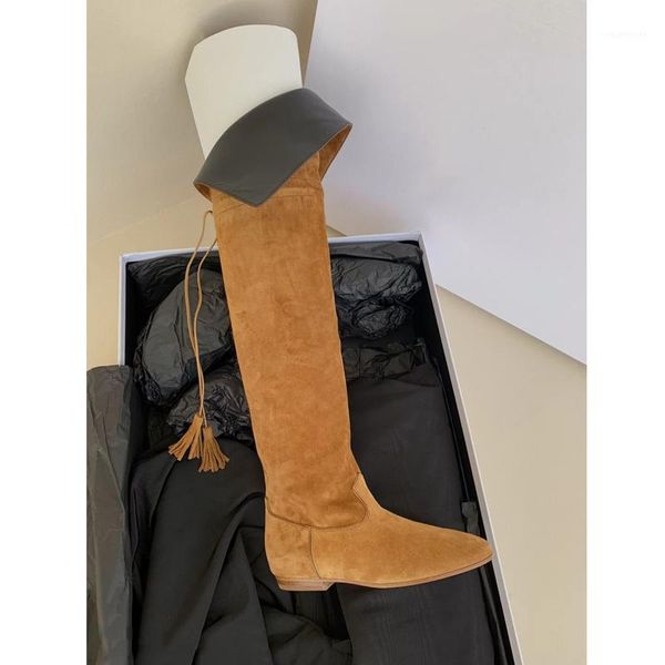 

boots suede leather knee high bohemian tassiel shoes winter fashion ladies slim fit thigh boots1, Black