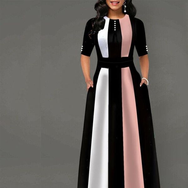 

women dress summer autumn dress stripe party evening long sleeve ladies long maxi dress plus size vestidos robe femme, Black;gray
