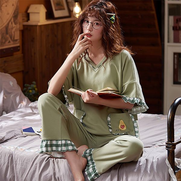 

2021 new women's pajamas will see fine cotton short sleeves ladies pyjamas beautiful homewear outfits of cartoons home suit sleep m1jc, White